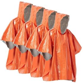 Emergency Rain Poncho Weather Proof Outdoor Survival Camping Gear (Color: orange)