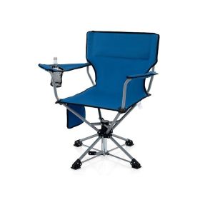 360° Swivel Portable Foldable Hunting Chair with Storage Pockets (Color: Blue)
